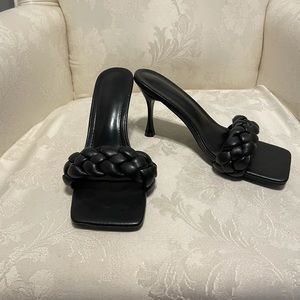 Black mule square toe heels heels